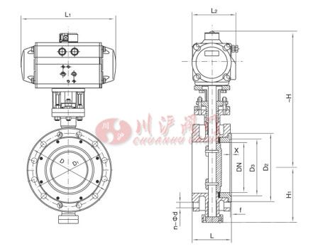 氣動法蘭調(diào)節(jié)蝶閥結構圖